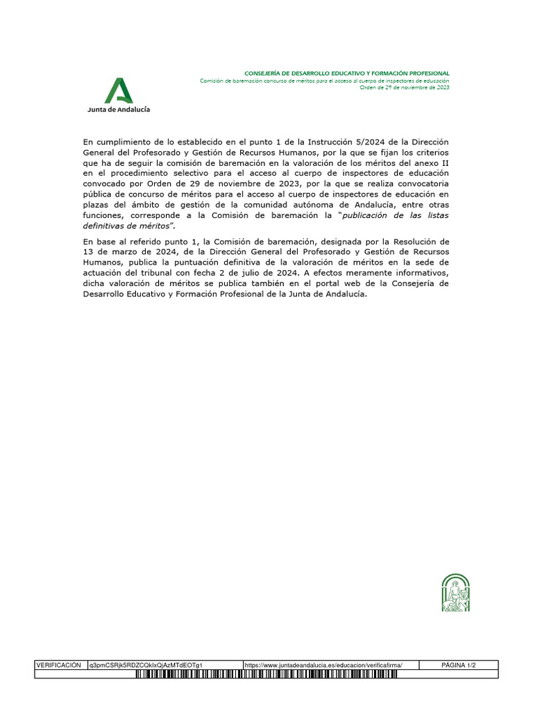 Convocatoria Inspectores Educación Andalucía | PDF | Gobierno