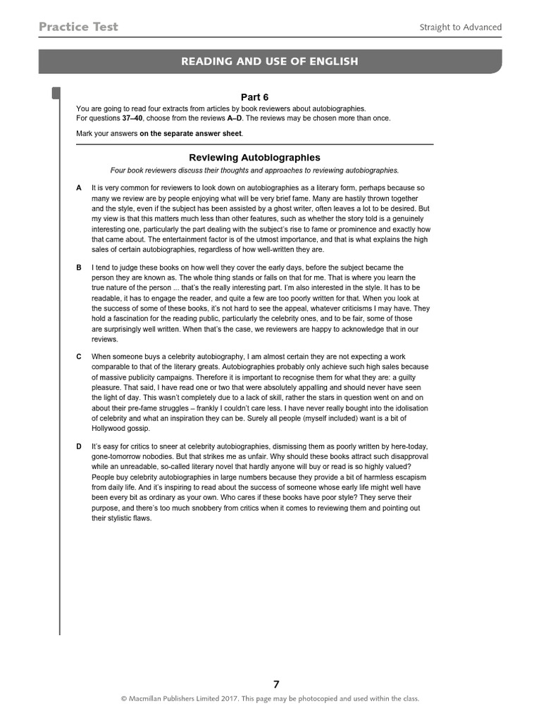 Advanced Practice Test Reading And Use Of English Part 6 Pdf