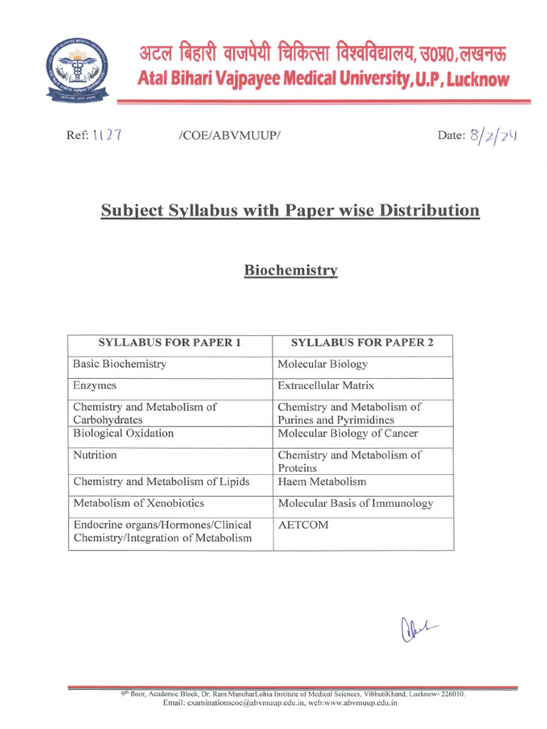 Biochemistry Syllabus Paper Distribution 08022024153505 | PDF