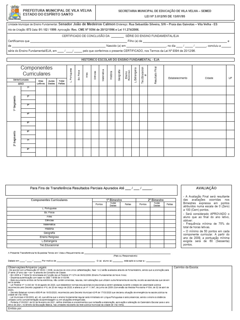 Certificado de Conclusão EJA Vila Velha | PDF