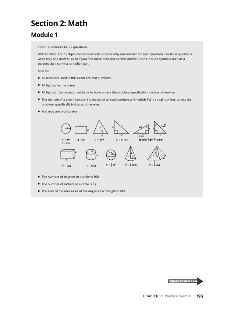 SAT Math Practice Exam 1 | PDF | Area | Circle