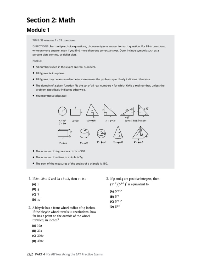 SAT Math Practice Exam Module 1 | PDF | Circle | Length