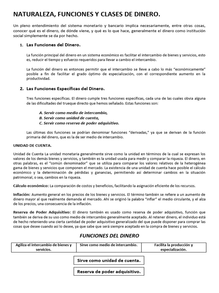 Funciones y Tipos de Dinero en Economía | PDF | Dinero | Bancos