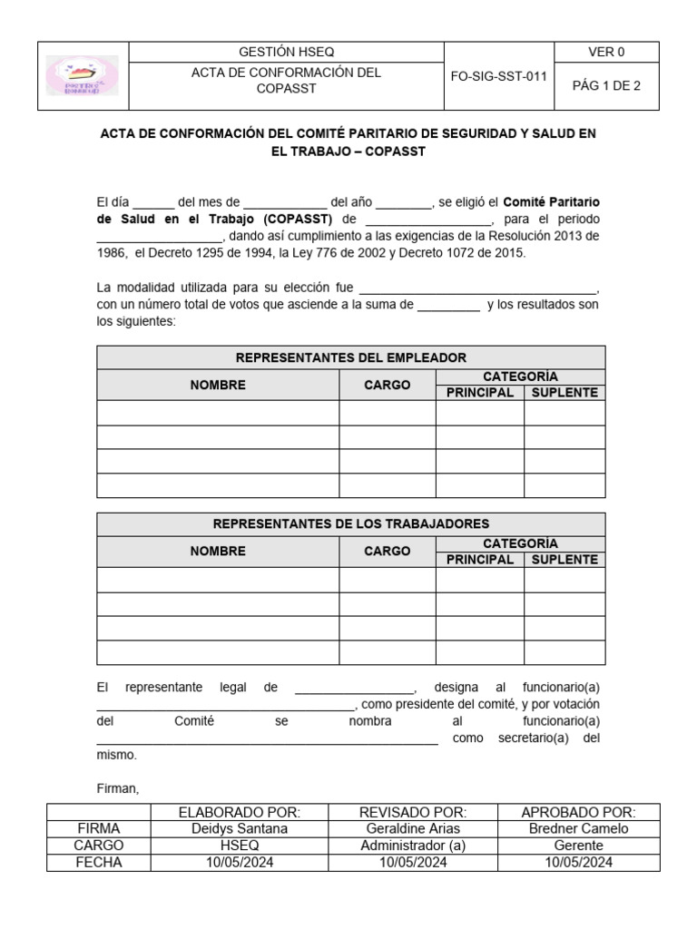 Acta de Conformación COPASST | PDF | Gobierno