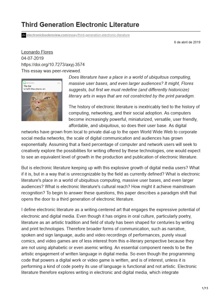 Third Generation Electronic Literature Pdf World Wide Web