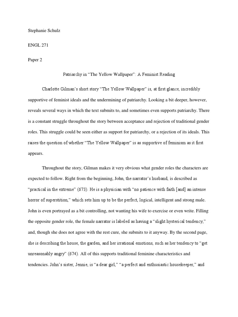 Yellow Wallpaper Feminism PDF The Yellow Wallpaper Patriarchy