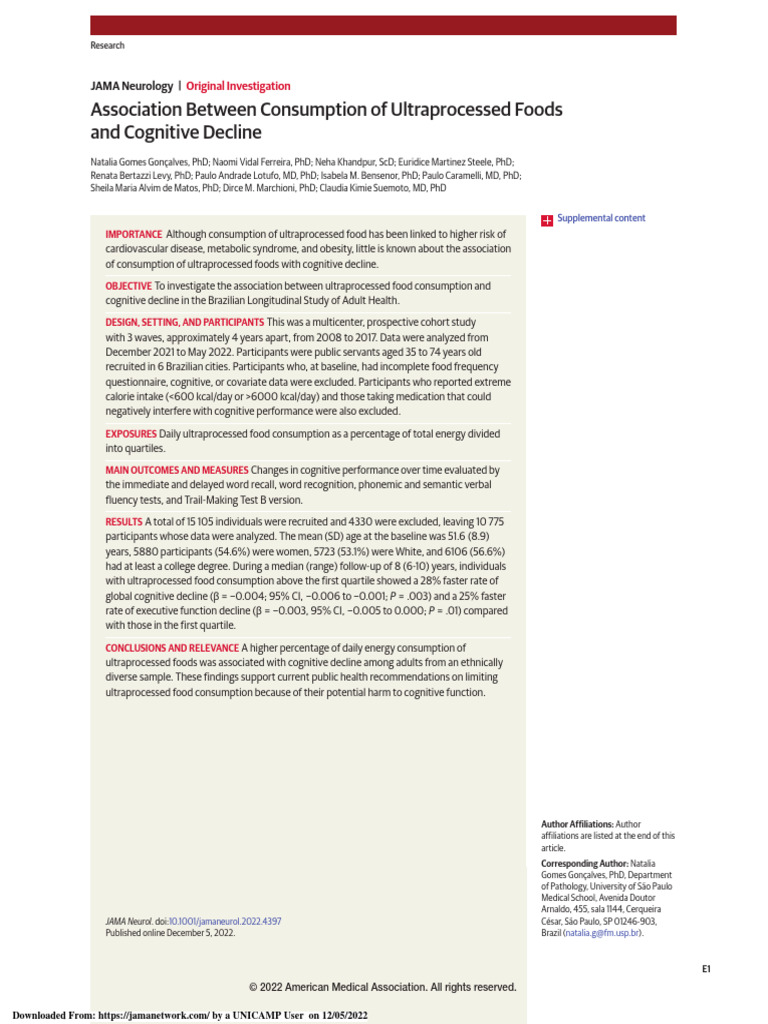 Ultraprocessed Foods and Cognitive Decline | PDF | Dementia | Foods