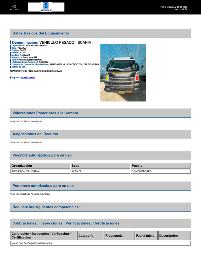 Datos del Vehículo Pesado Scania SC009 | PDF
