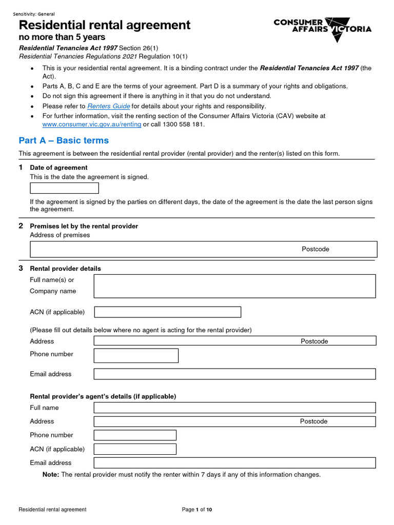 Form 1 Residential Tenancy Agreement 1 | PDF | Renting | Payments