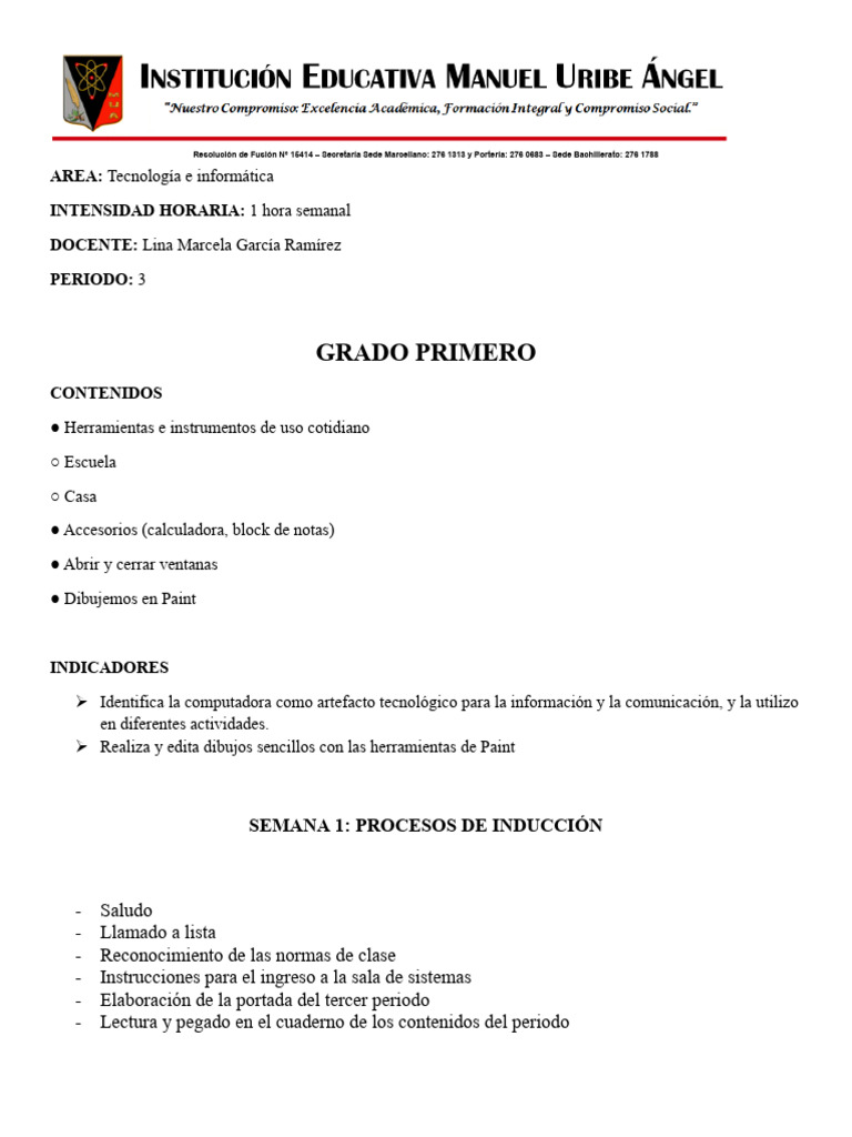 Guia Tecnologia Grado Primero Periodo 3 | PDF | Informática