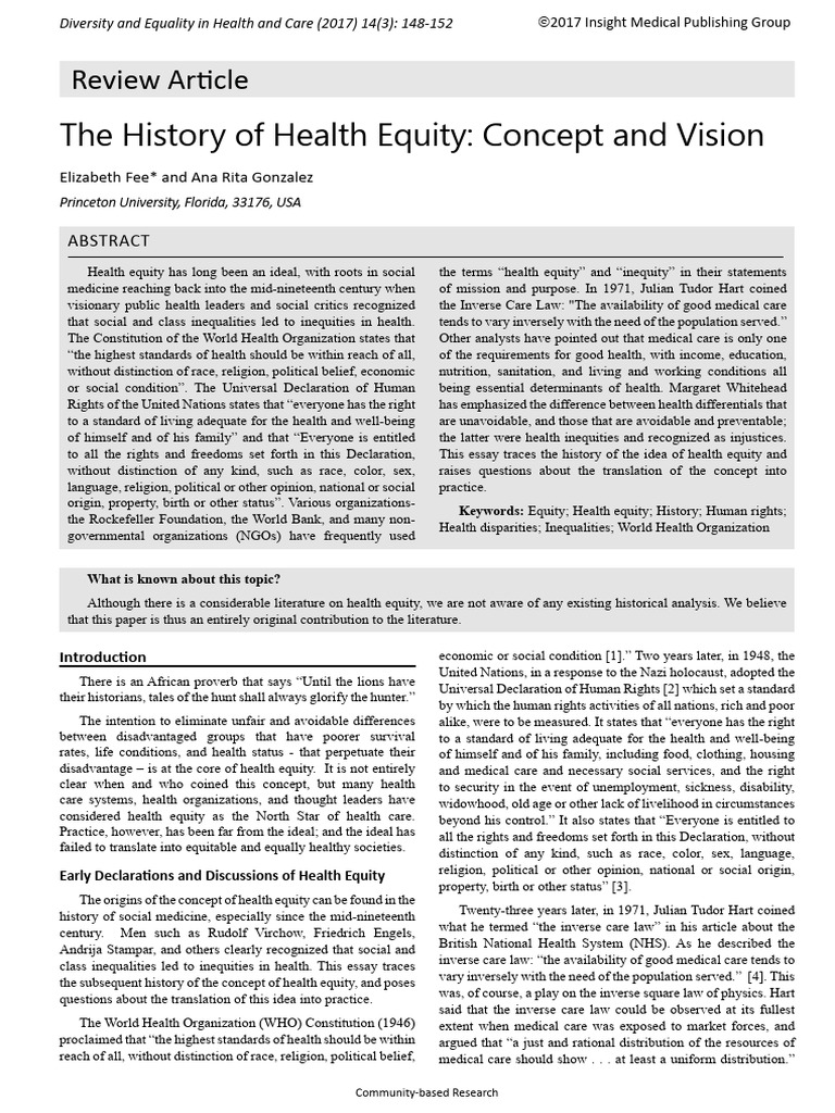 History and Impact of Health Equity | PDF | Health Equity | Social ...