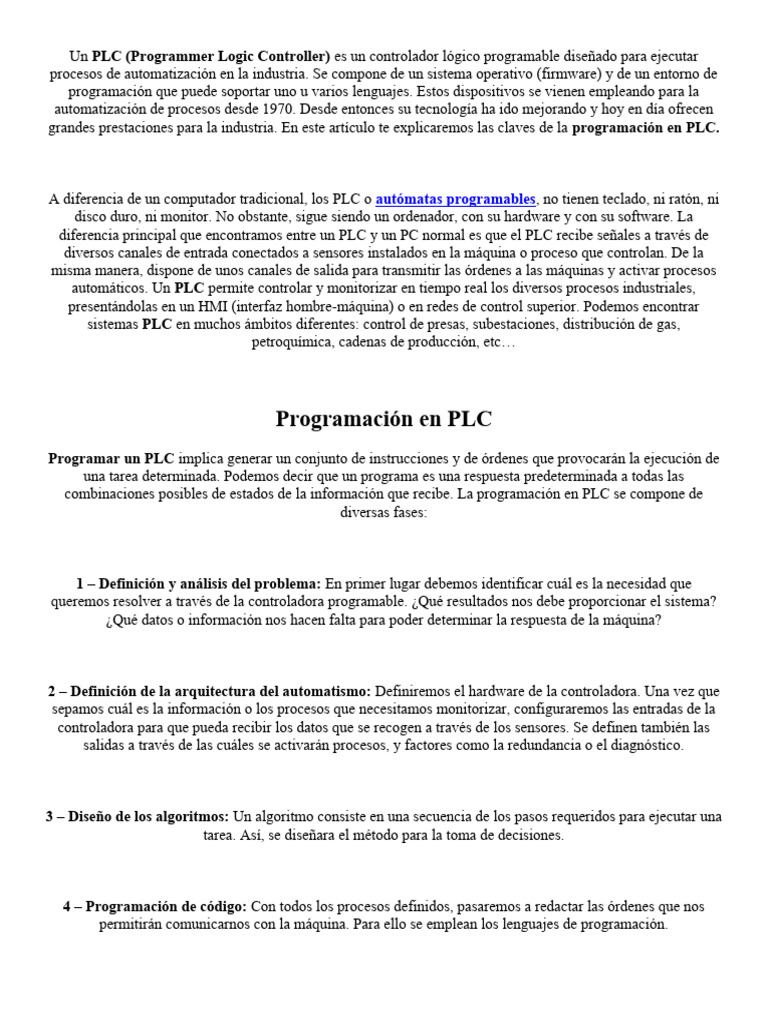 Un Plc Lenguaje Pdf Controlador Lógico Programable Programación
