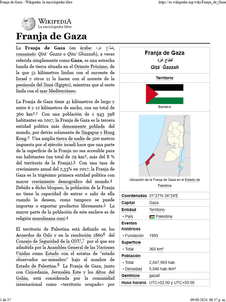 Franja de Gaza - Wikipedia, la enciclopedia libre | PDF | Franja de