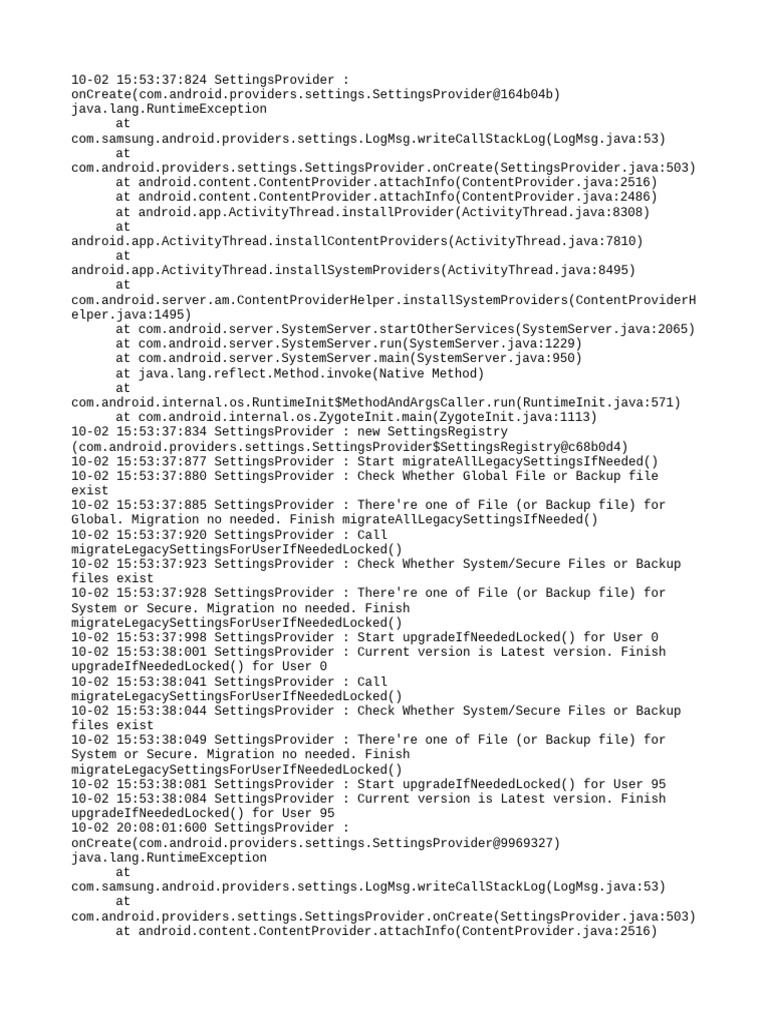 SettingsProvider Migration Logs | PDF | Java (Programming Language ...