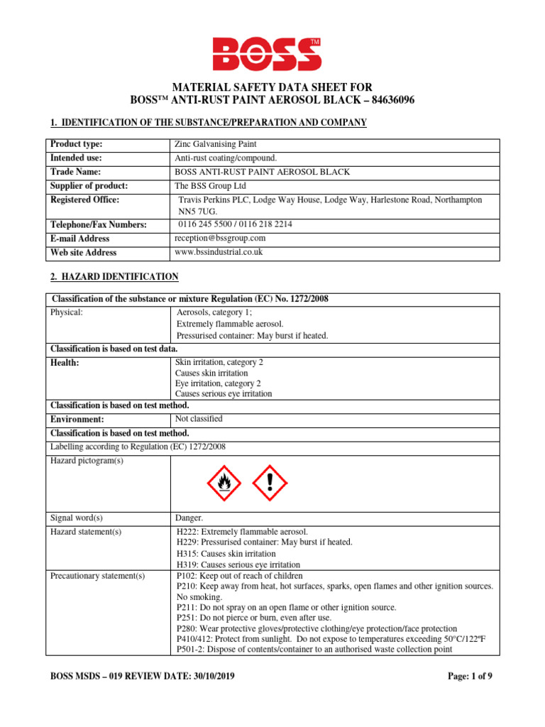 MSDs 44 - BOSS Anti Rust Paint Aerosol 84636096 Updated 30 10 2019 ...