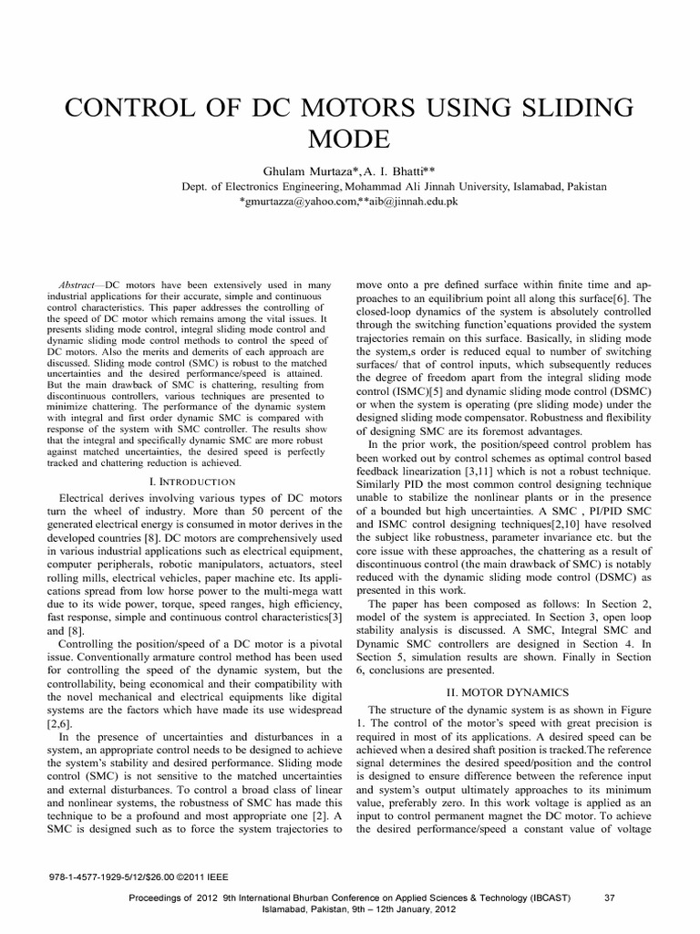 DC Motor Speed Control via Sliding Mode | PDF | Control Theory ...