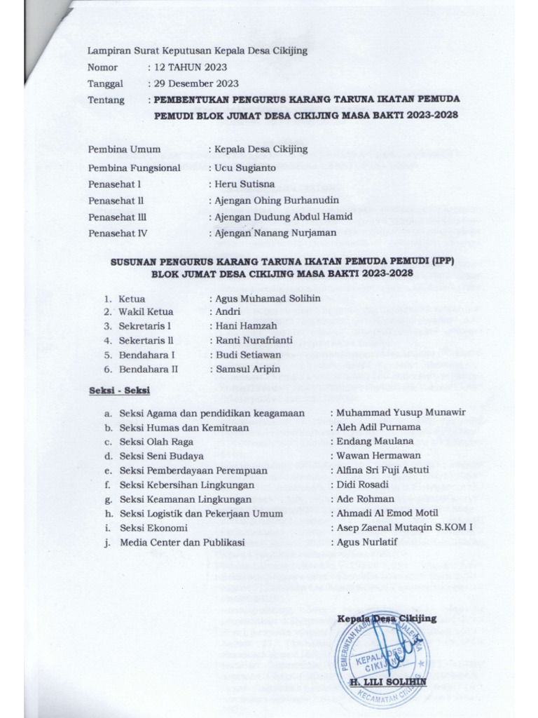 Sk Kepengurusan Karang Taruna Pdf