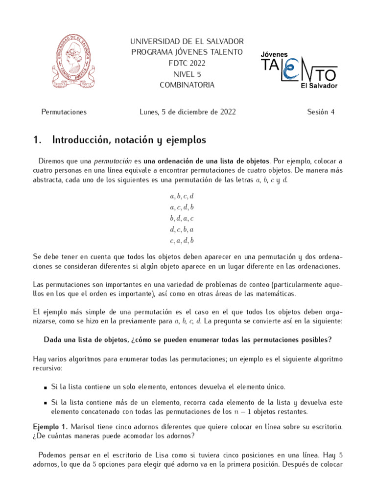 Permutaciones y Combinatoria en Matemáticas | PDF | Permutación ...