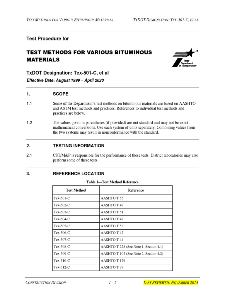 Test Methods For Various Bituminous Materials | PDF | Physical ...