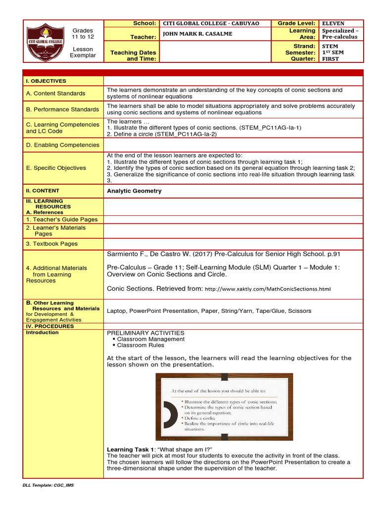 LE_G11-WEEK1-Pre-Calculus | PDF | Ellipse | Elementary Geometry