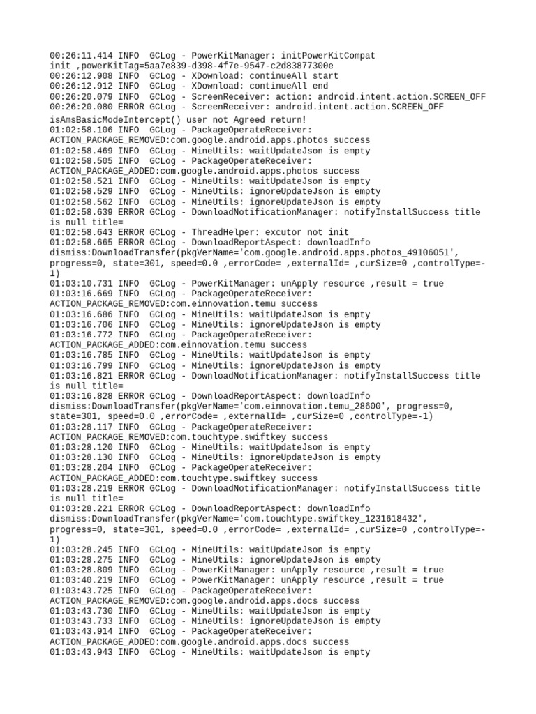 Android Package Management Logs | PDF