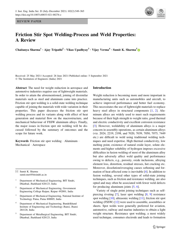 Friction Stir Spot Welding Overview | PDF | Welding | Construction