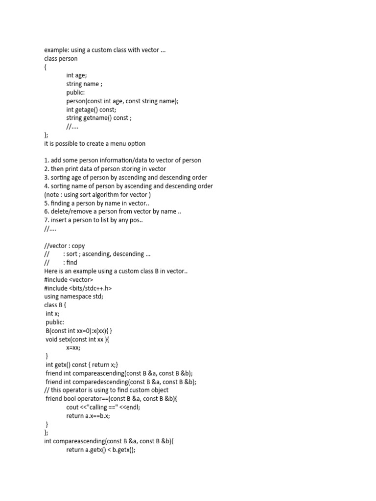 Managing Custom Classes in Vectors | PDF | Algorithms | Computer Data