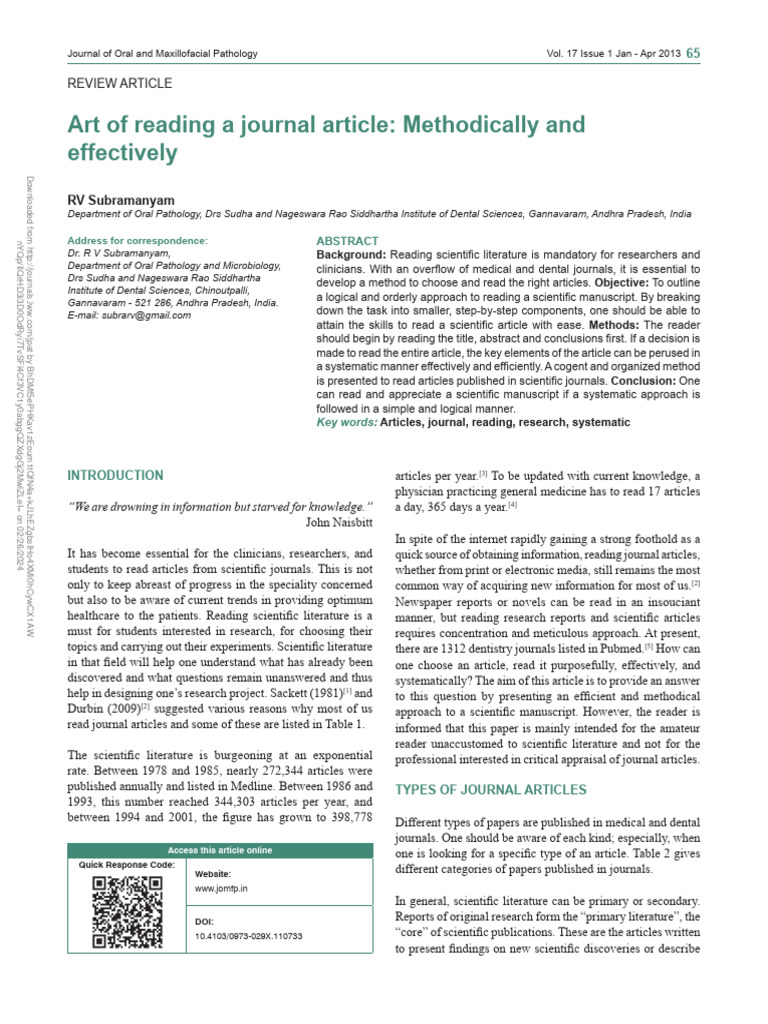Art of Reading A Journal Article Methodically And.14 | PDF | Student's ...