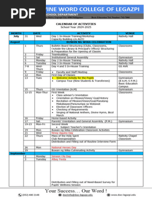 Calendar SY 2024-2025