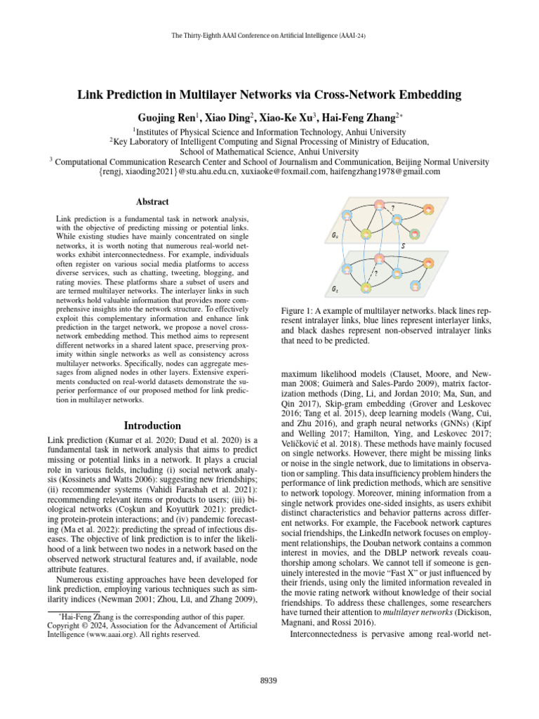 Link Prediction in Multilayer Networks Via Cross-Network Embedding ...
