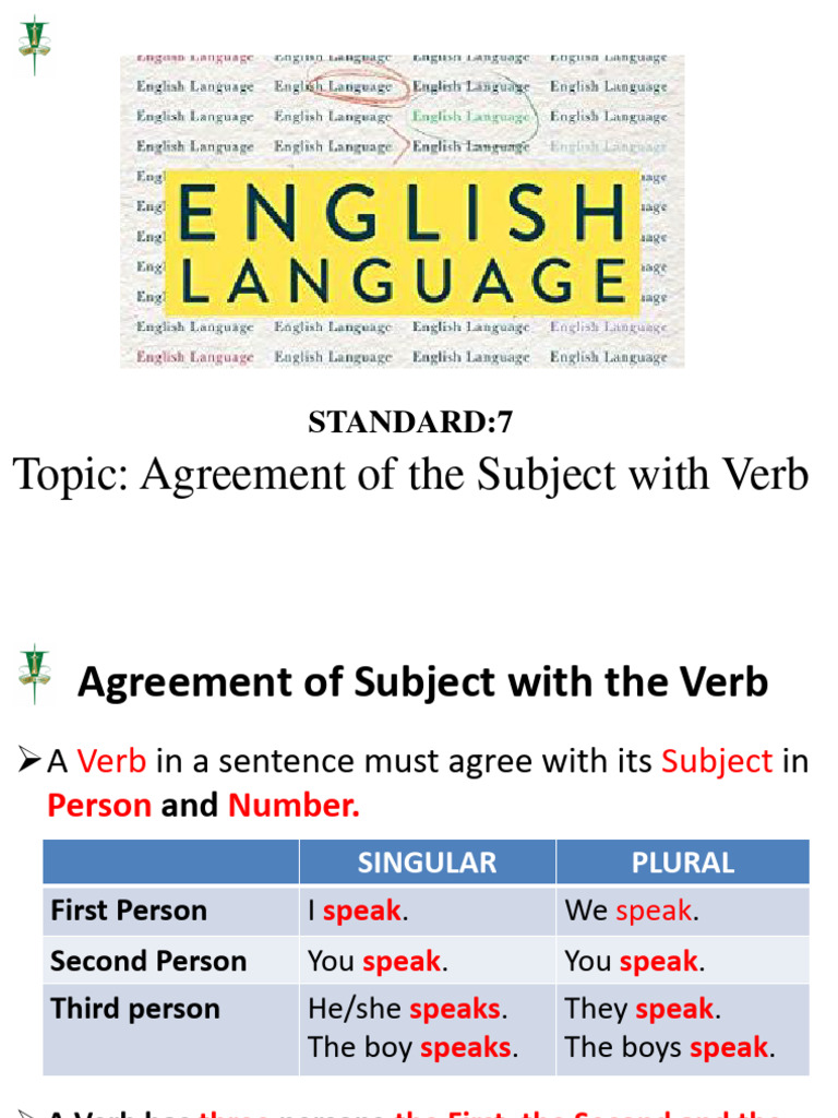 STD 7 Subject Verb Agreement | PDF | Plural | Subject (Grammar)