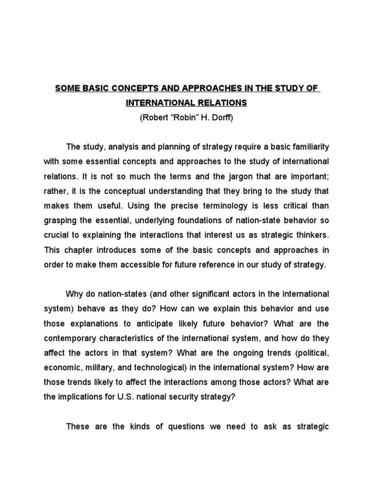 Some Basic Concepts and Approaches in The Study of International