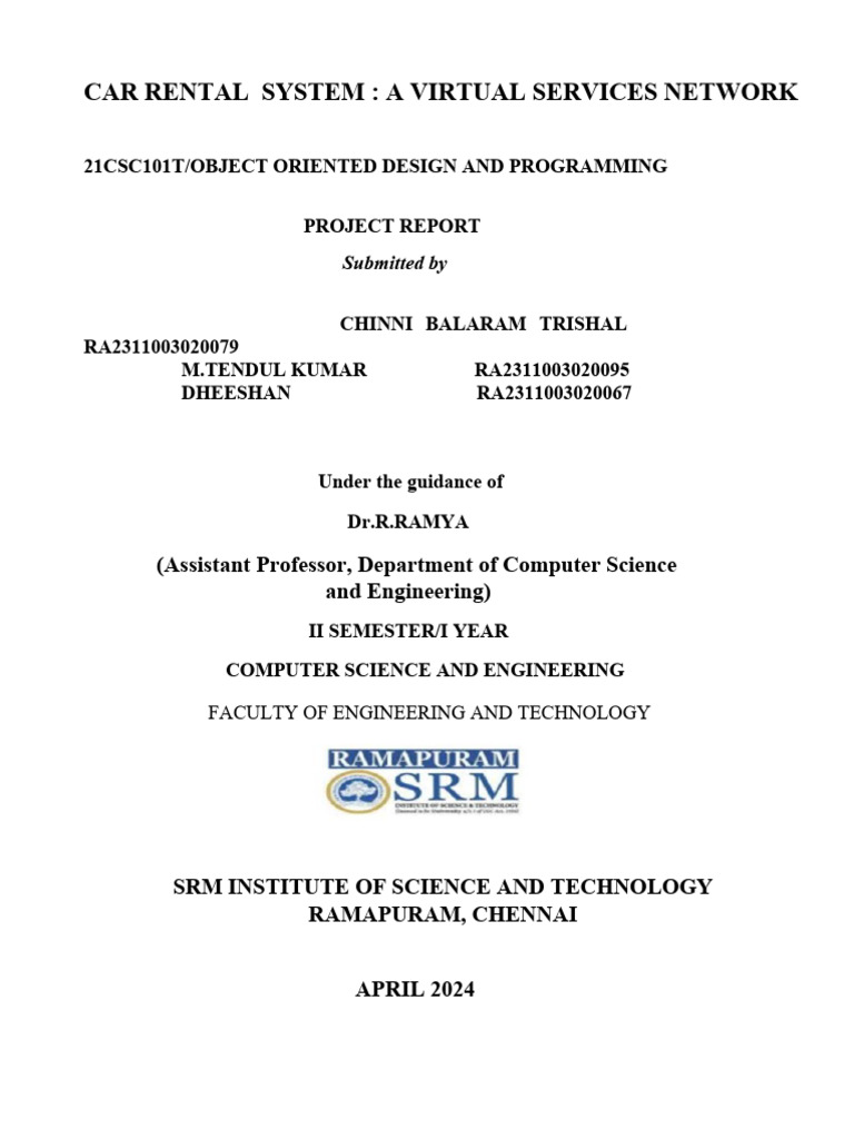 Car Rental System Project Report | PDF | C++ | Usability