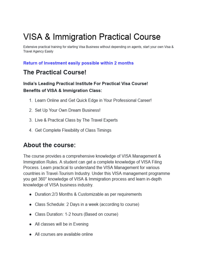 Practical Visa & Immigration Course | PDF | Travel Visa | Passport