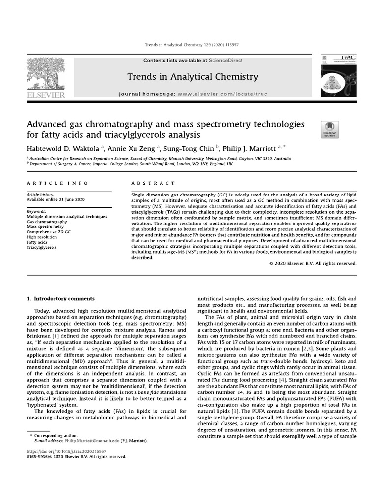 Advanced Gas Chromatography and Mass Spectrometry Technologies | PDF