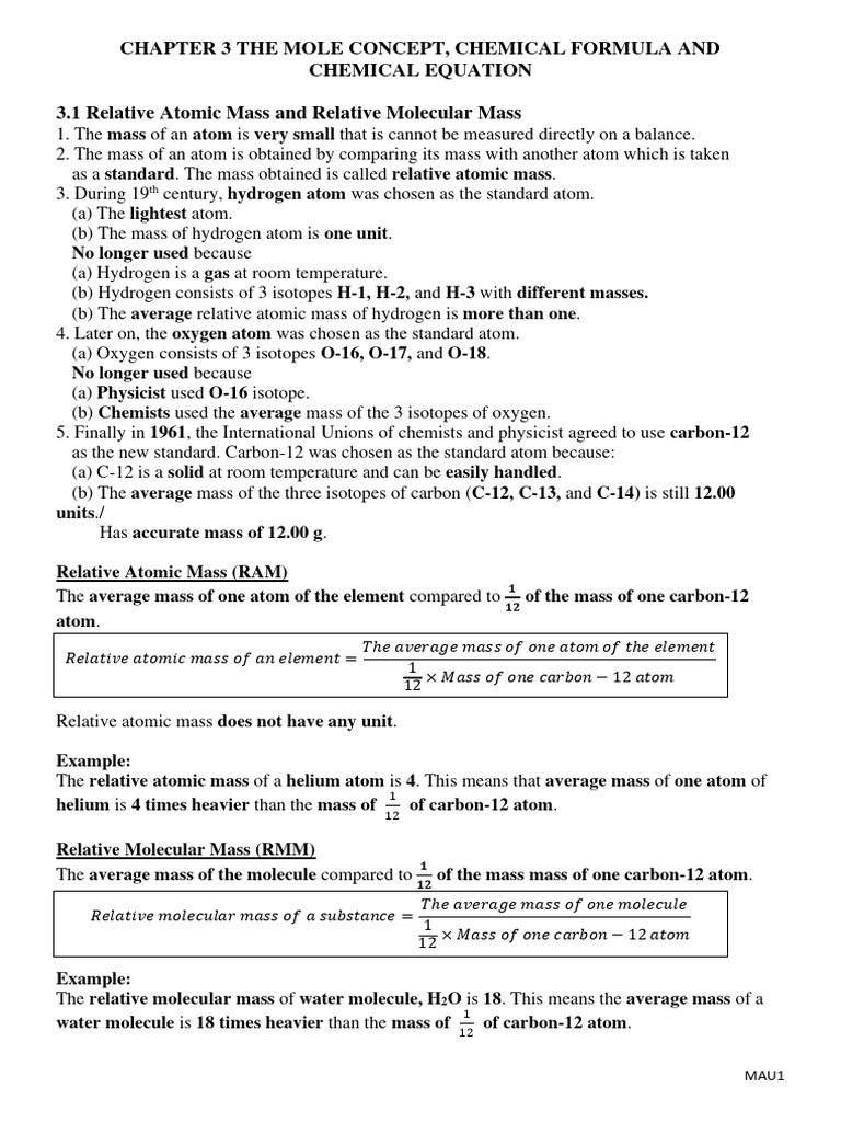Mole Concept and Atomic Mass Explained | PDF | Mole (Unit) | Magnesium