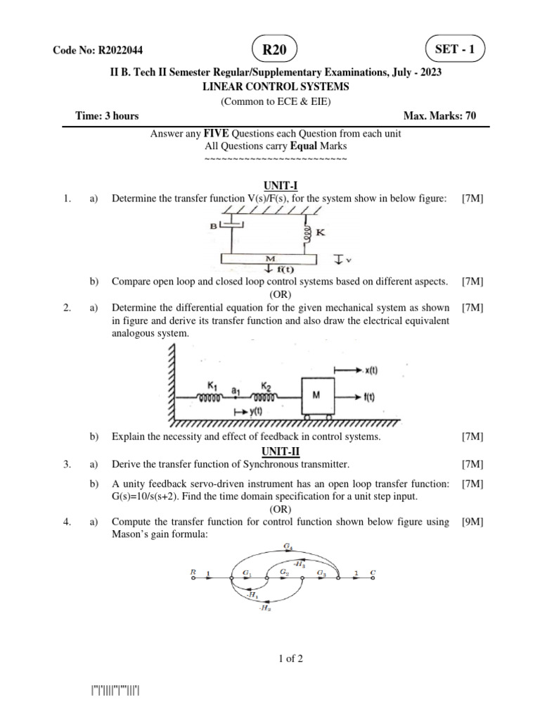 Linear Control Systems Exam Questions | PDF | Stability Theory ...