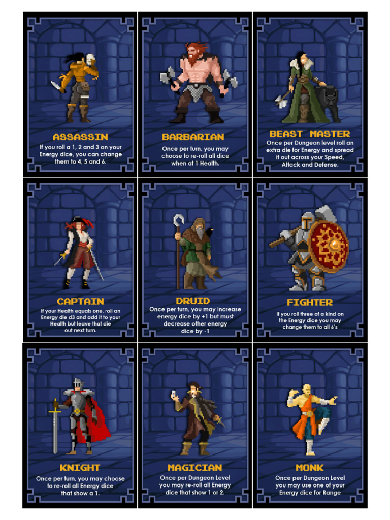One card dungeon fan made character cards 18 total pdf