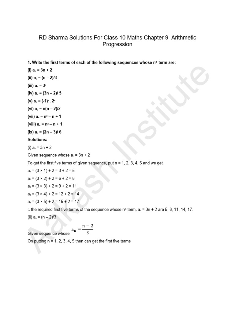 Class 10 Arithmetic Progression Solutions | PDF | Mathematics