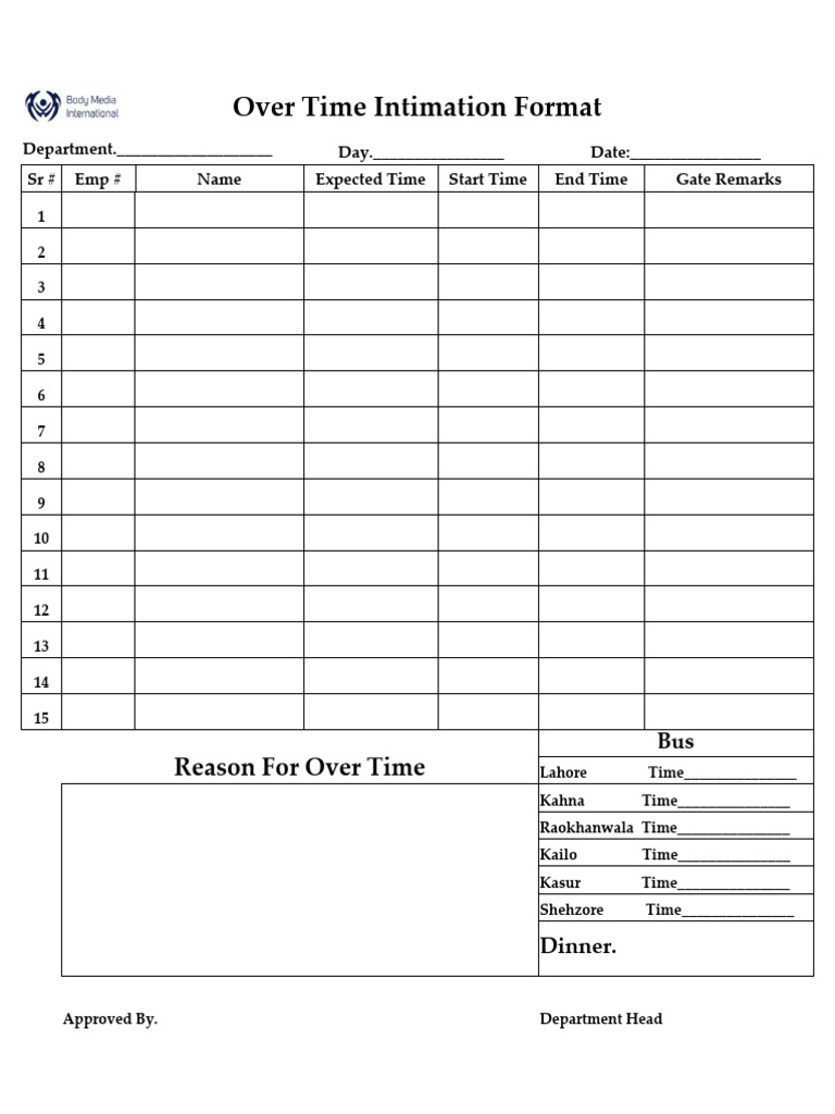 Over Time Intimation Form Template | PDF