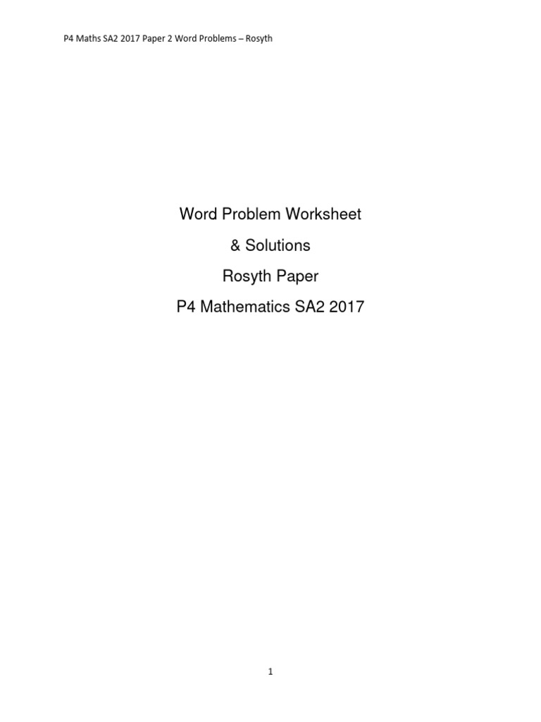 P4 Maths SA2 2017 Word Problems Solutions | PDF | Science | Mathematics