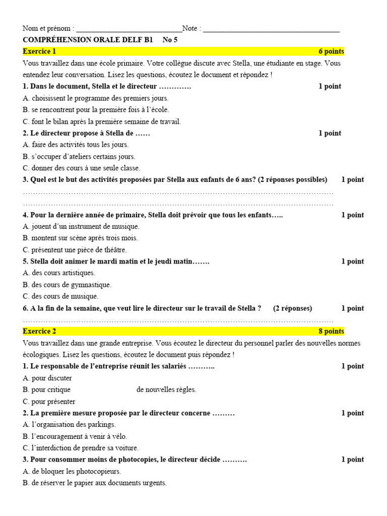 Test de niveau DELF B1 gratuit PDF | PDF
