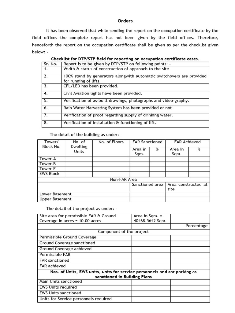 Occupation Certificate Reporting Checklist | PDF