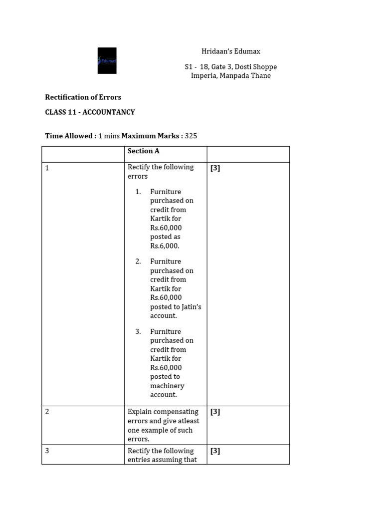 Rectification of Errors | PDF | Debits And Credits | Financial Services