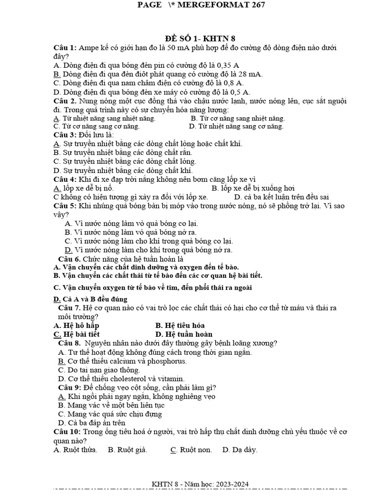 KHTN 8- ÔN TẬP CUỐI KÌ 2 (CÓ Đ.ÁN) | PDF