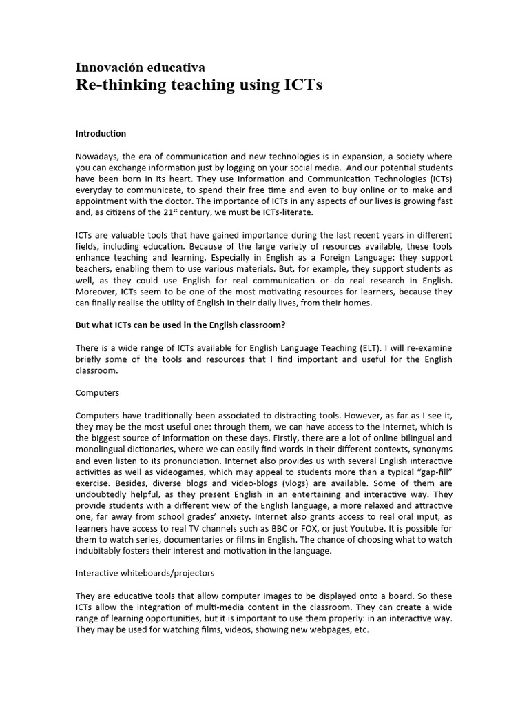 Esl Innovation Pdf English As A Second Or Foreign Language