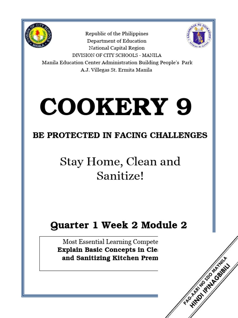 Cookery 9 Q1 Mod2 Pdf Disinfectant Kitchen