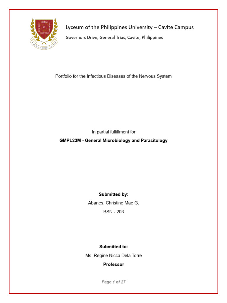 Infectious Diseases of the Nervous System Portfolio | PDF | Meningitis ...