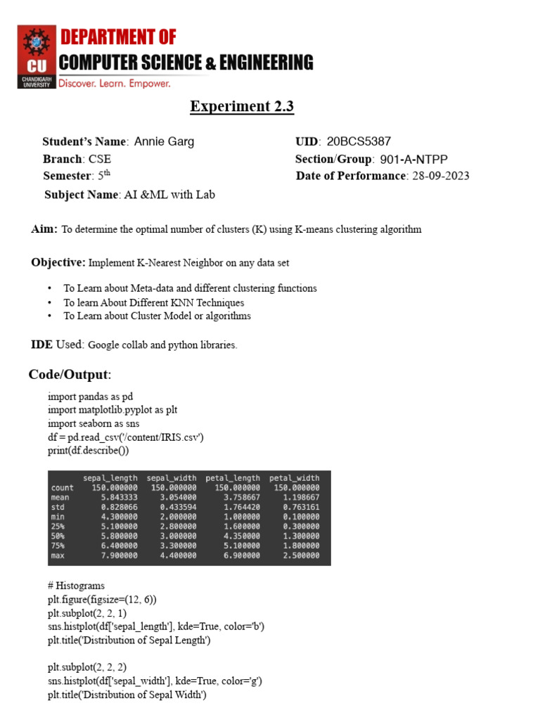 Department Of: Computer Science & Engineering | PDF | Cluster Analysis ...