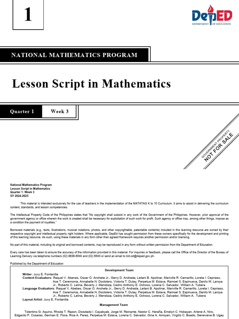Lesson Script in Mathematics | PDF | Copyright | Learning